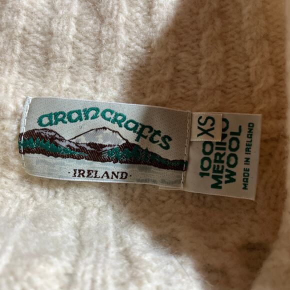 Vintage Aran Crafts Blazer Cardigan Sweater Womens XS Tan Cable Knit Merino Wool - Picture 5 of 10